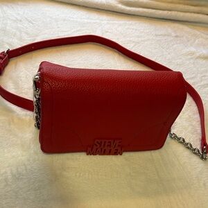 Steve Madden Red Pebbled Leather Chain-Accent Crossbody